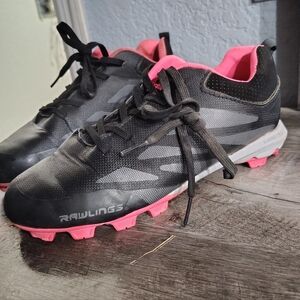 Rawlings Kids Black and Neon Pink Cleats